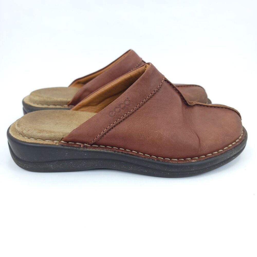 ECCO Women's  Brown EU 40/US 9-9.5 Slid Mule Clogs Leather Shoe